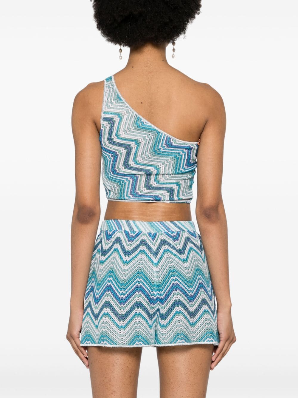 Shop Missoni Zigzag-woven Knitted Cropped Top In Blue