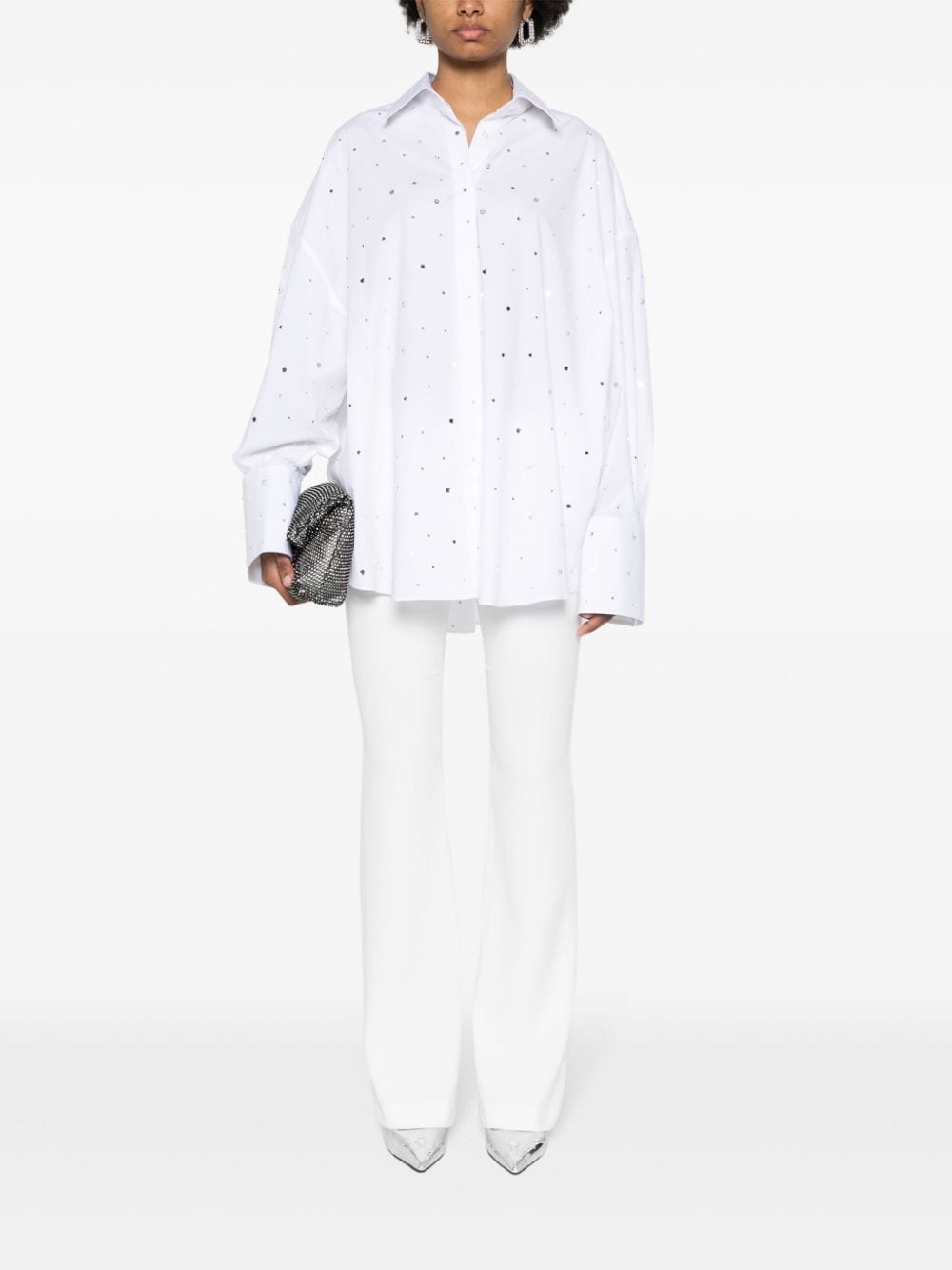 Shop Giuseppe Di Morabito Rhinestone-embellished Poplin Shirt In White