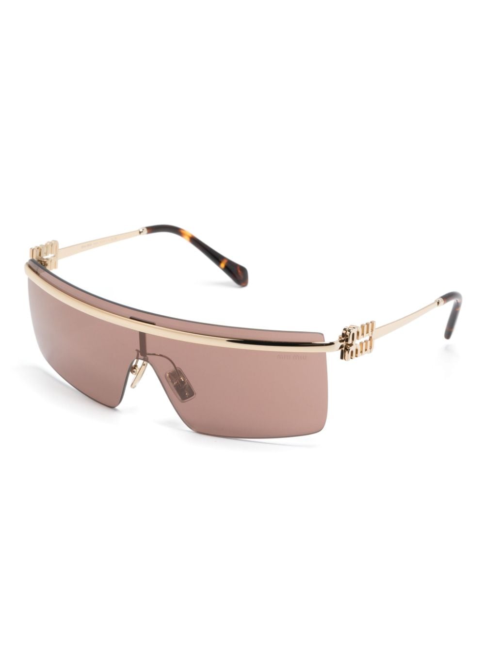 Shop Miu Miu Shield-frame Sunglasses In Gold