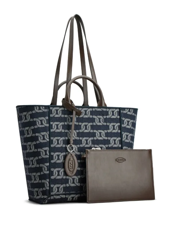 Tod s geometric print Canvas Tote Bag Blue FARFETCH ZA