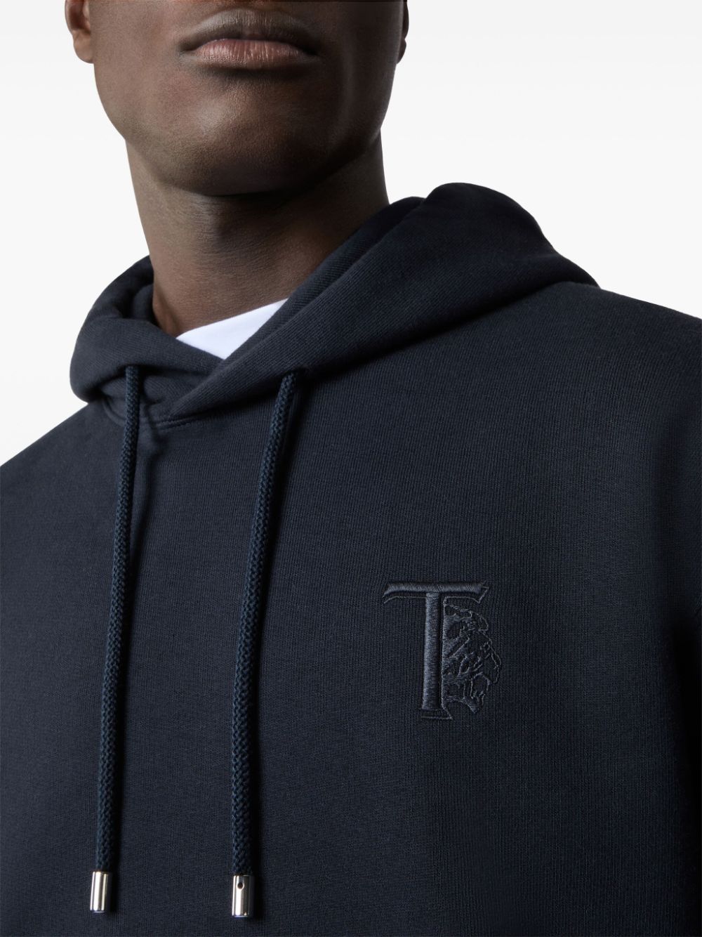 Shop Tod's Embroidered-logo Cotton Hoodie In Blue