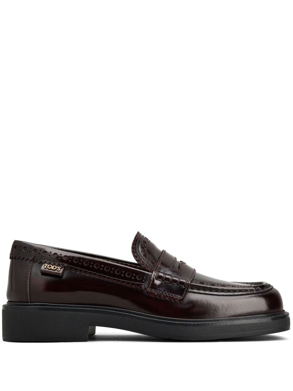 Tod's brogue-trim leather loafers Red