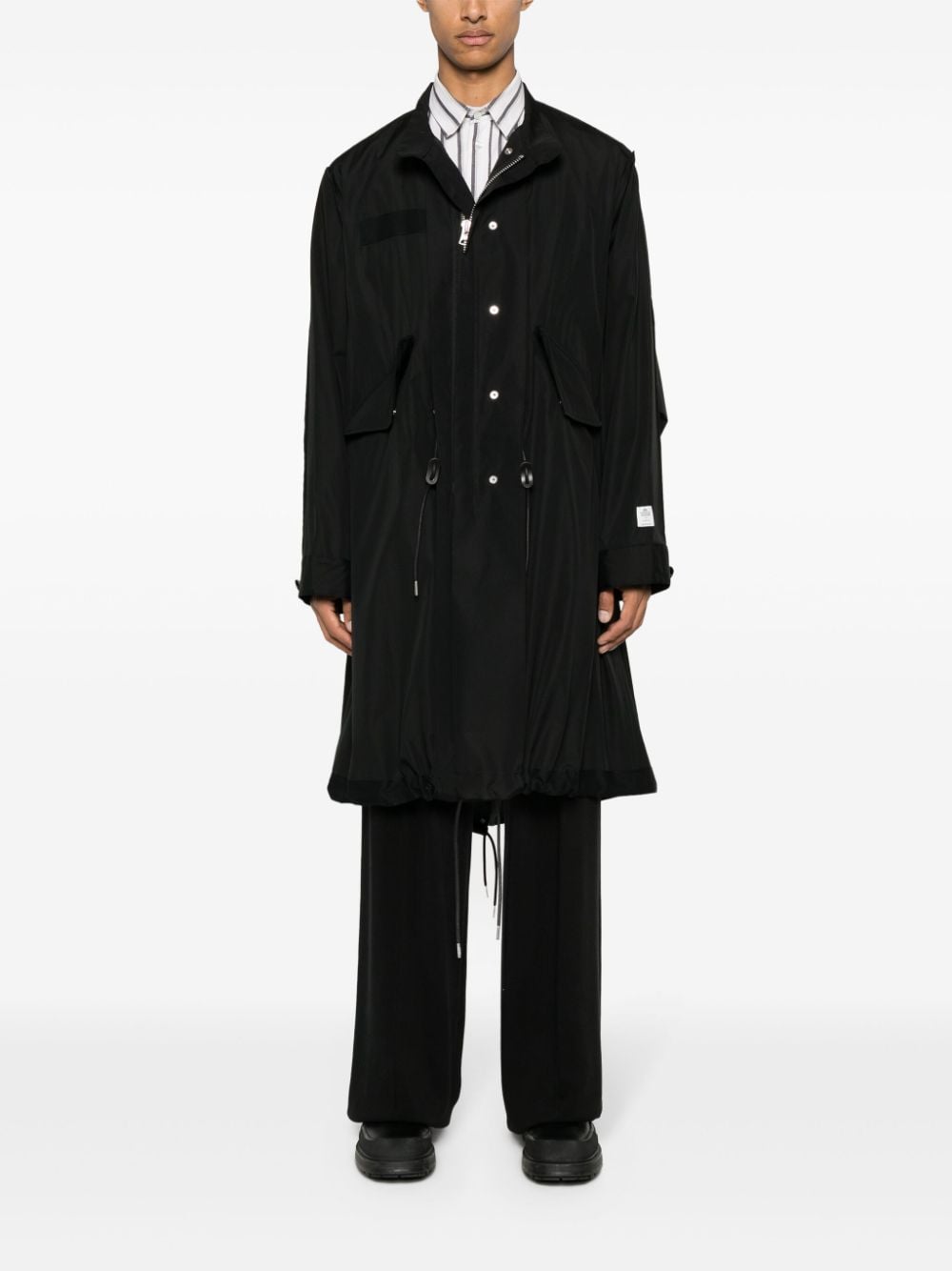 sacai Thomas Mason fishtail-design coat - Zwart