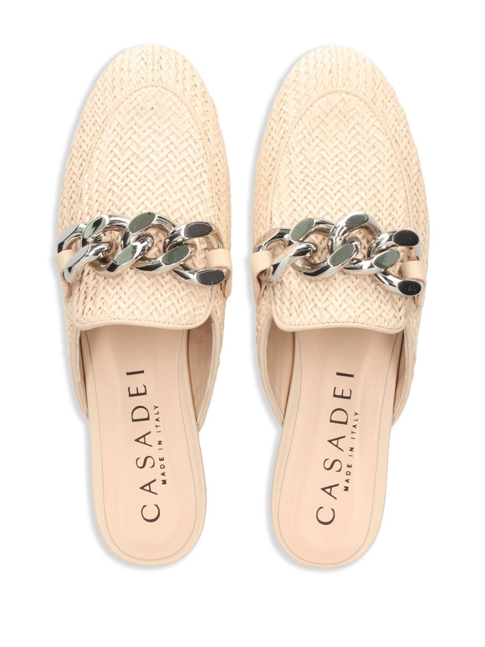 Shop Casadei Chain-detail Slippers In Neutrals
