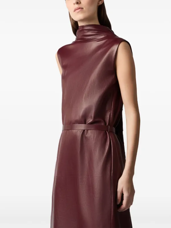 chinese dress ladies Plum Red Criss Cross Halter Neck Women Leather Dress Custom / Same As Picture main image 1