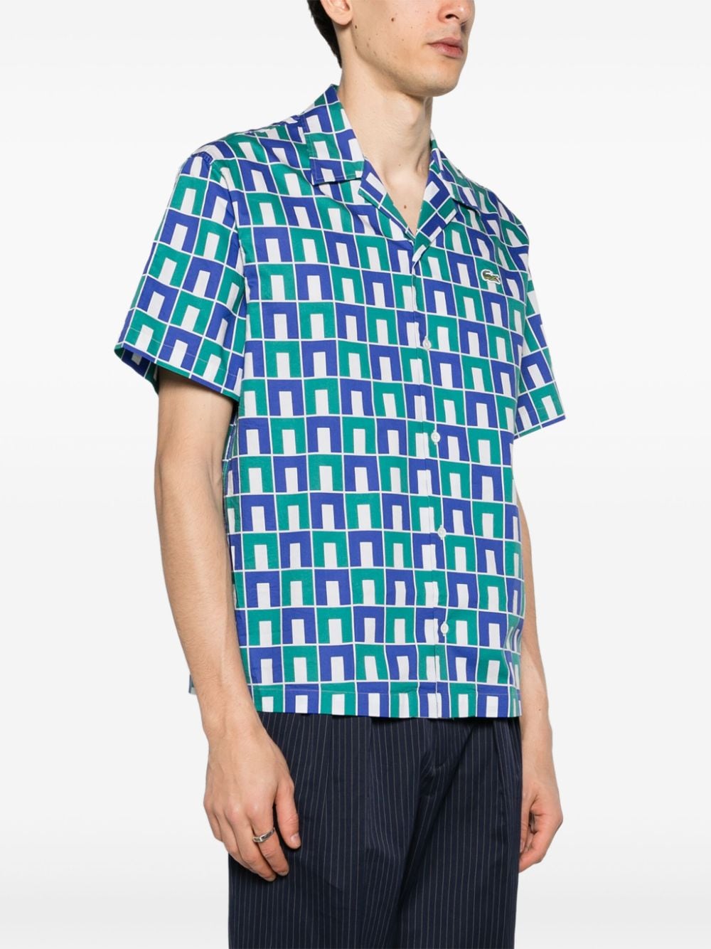 Shop Lacoste Geometric-print Cotton Shirt In Green