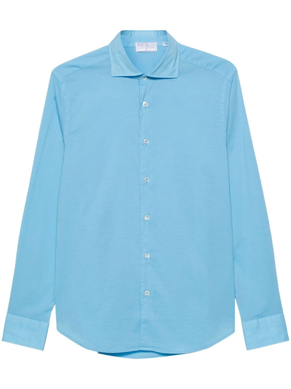Fedeli Sean Long-sleeve Poplin Shirt In Blue