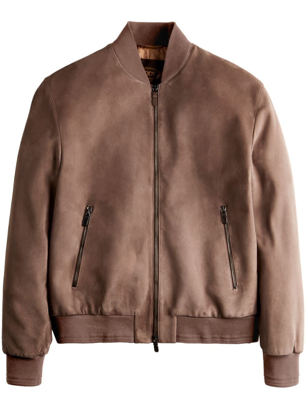 Shop Tod's Suede Bomber Jacket In Brown