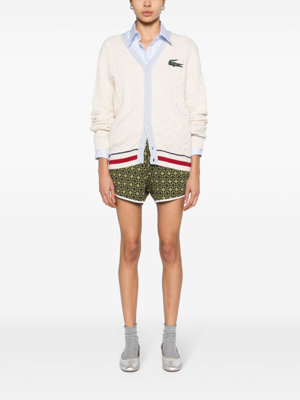 Shop Lacoste Logo-patch Cable-knit Cardigan In White
