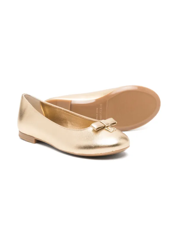 Dolce Gabbana Kids logo-plaque Leather Ballerina Shoes Gold
