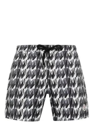 Moncler monogram print Swim Shorts Black FARFETCH CA