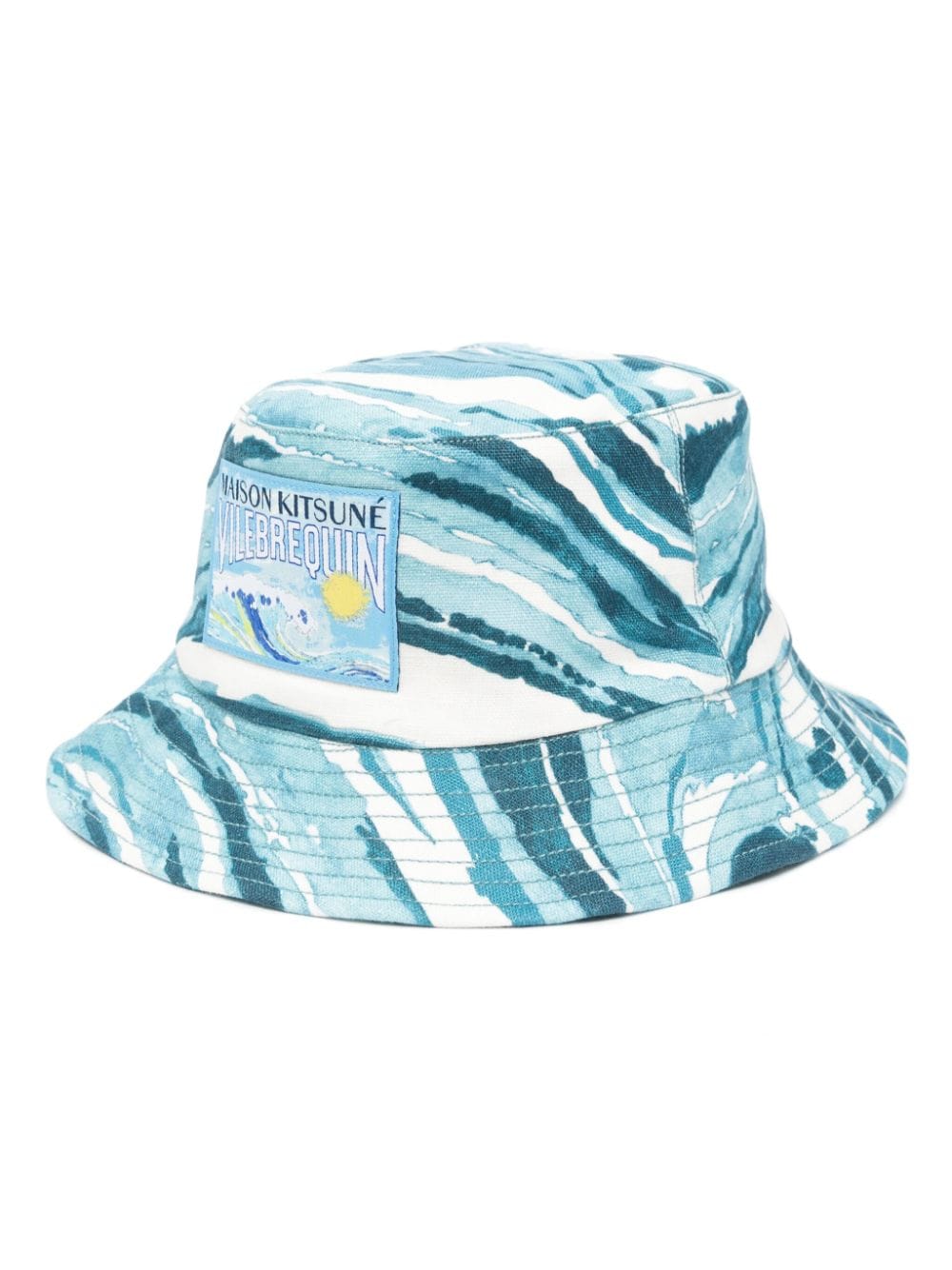 Maison Kitsuné abstract-pattern cotton bucket hat Blauw