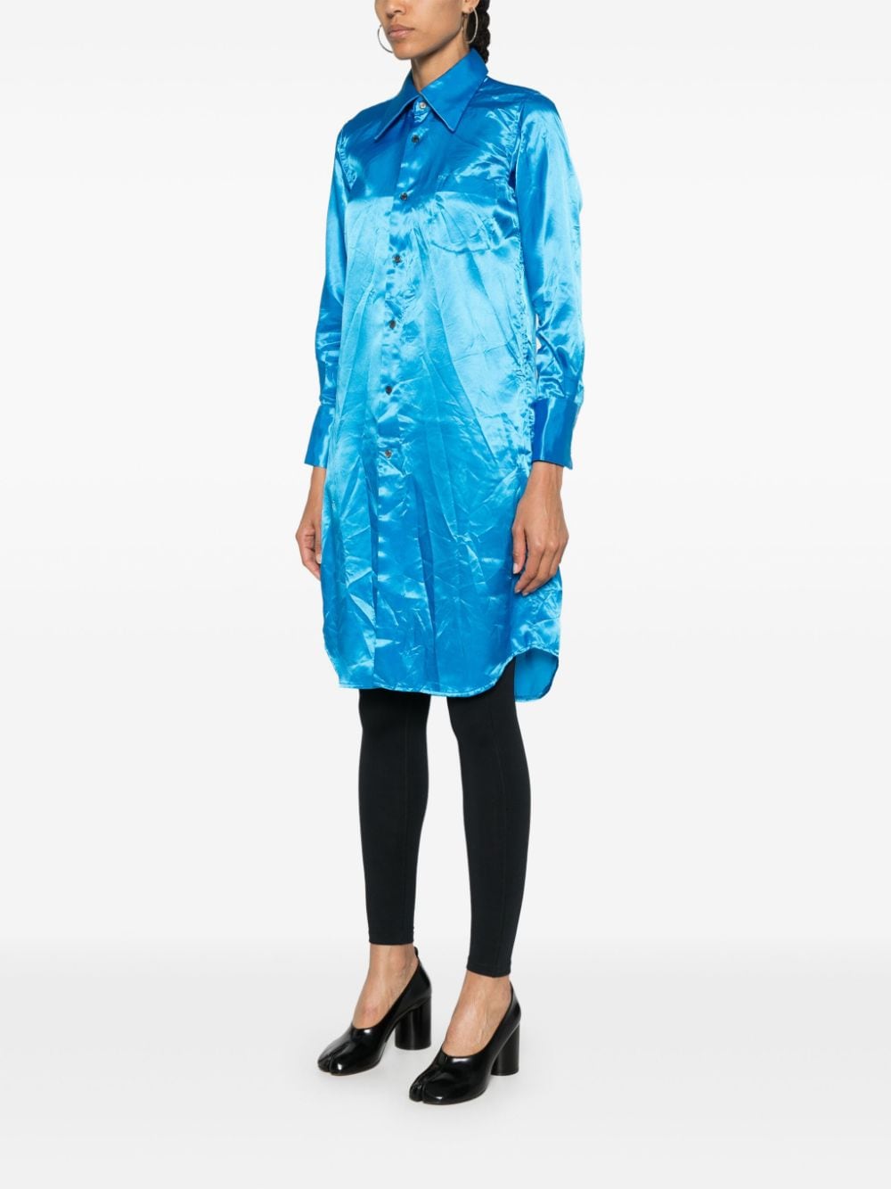 Shop Comme Des Garçons Charmeuse Mini Shirt Dress In Blue