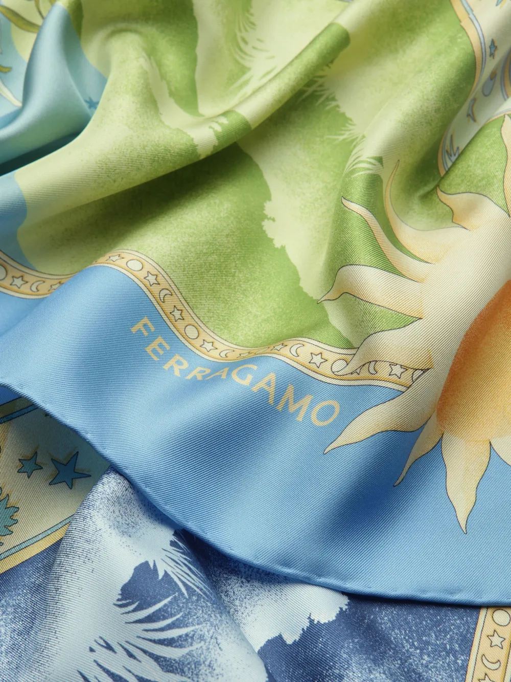 Shop Ferragamo Day & Night Print Silk Scarf In Blue