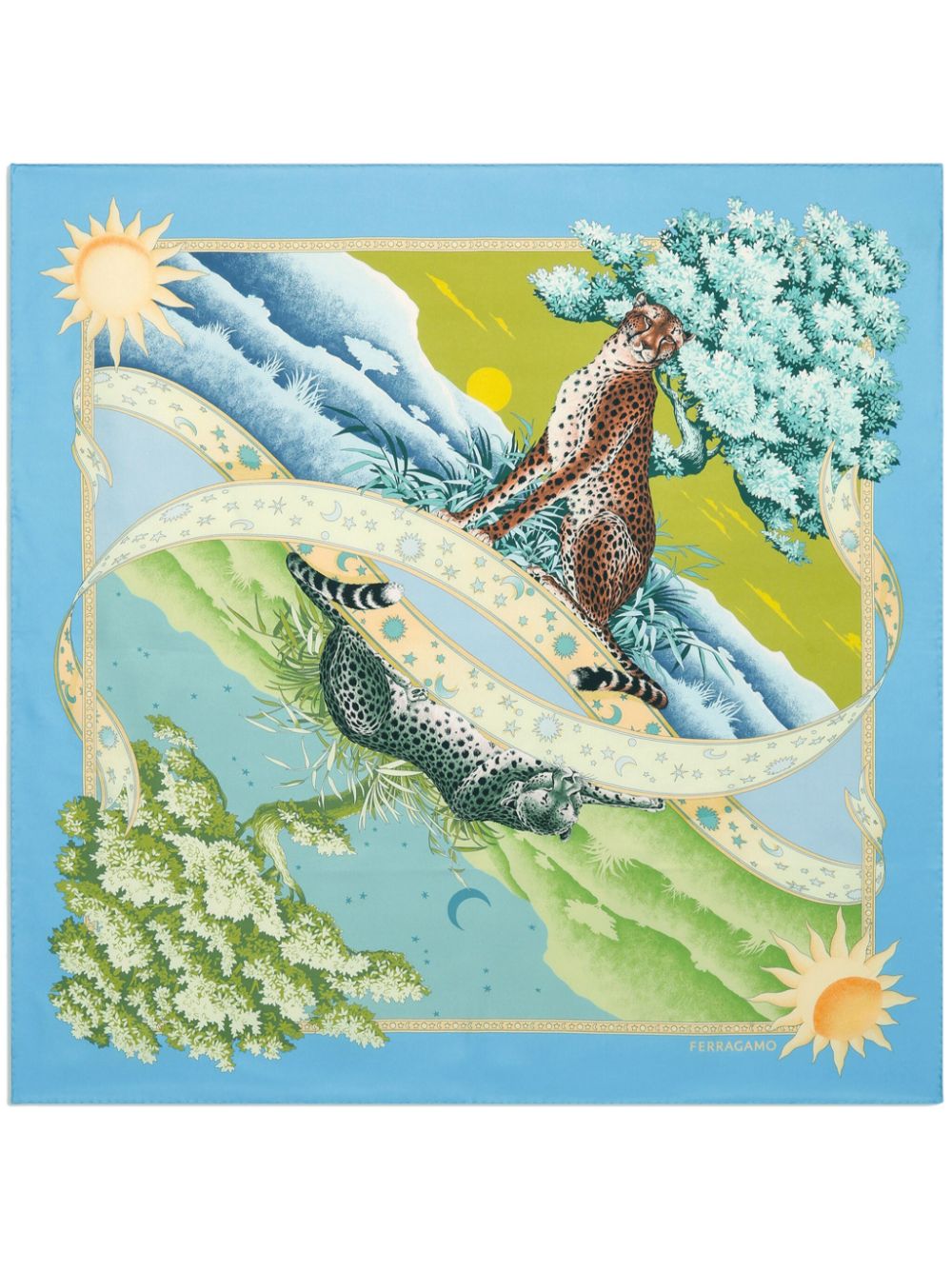Ferragamo Zijden sjaal met print Blauw