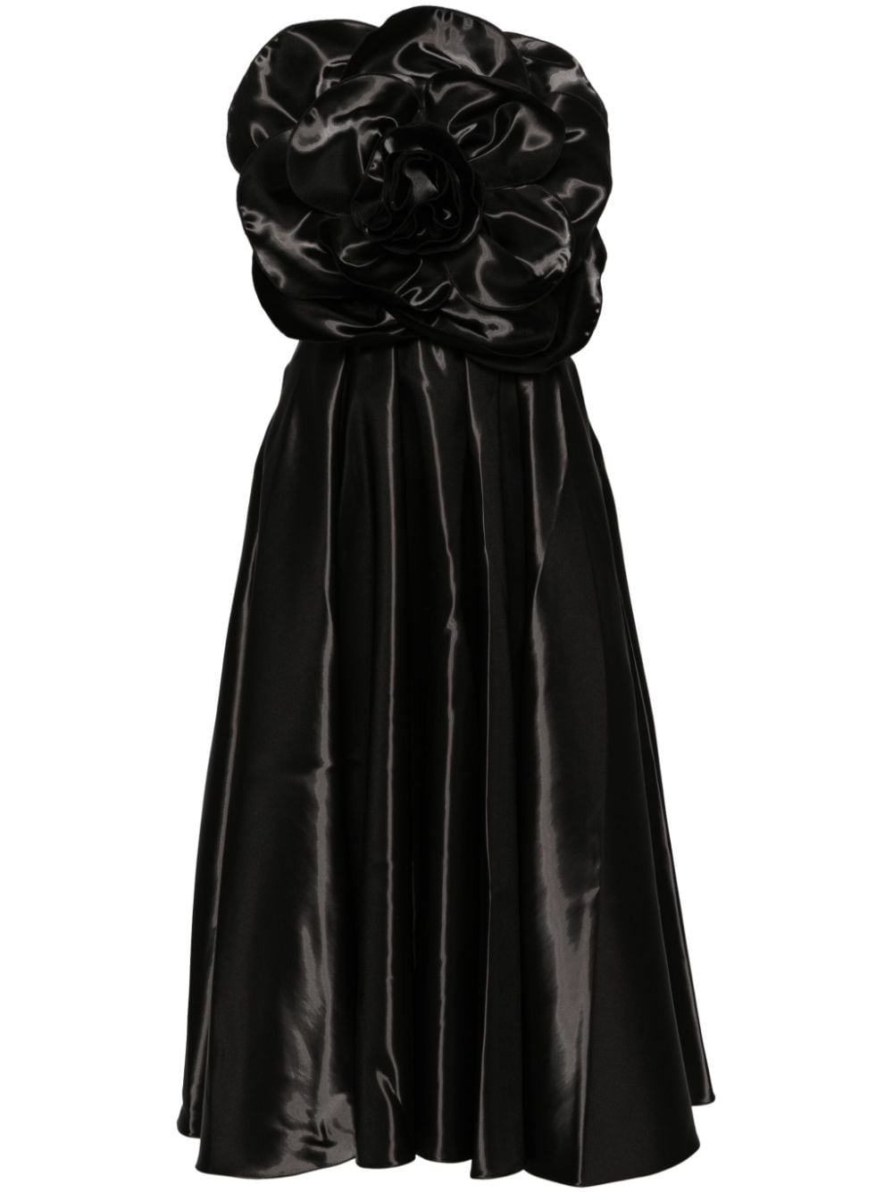 Nissa Floral-appliqué Flared Midi Dress In Black