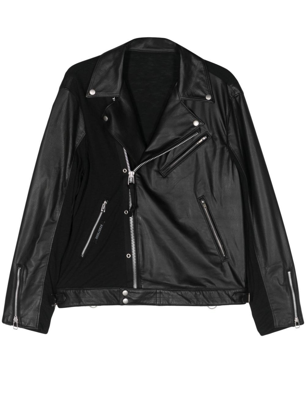 Shop Undercover Panelled Leather Biker Jacket In Black
