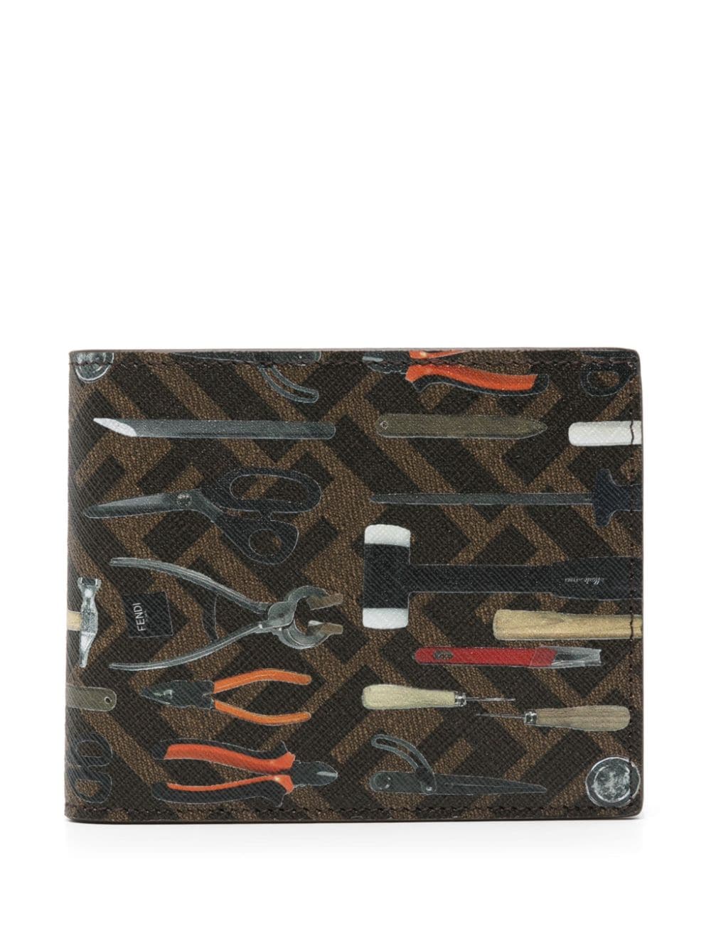Shop Fendi Ff Tool-print Leather Wallet In Braun