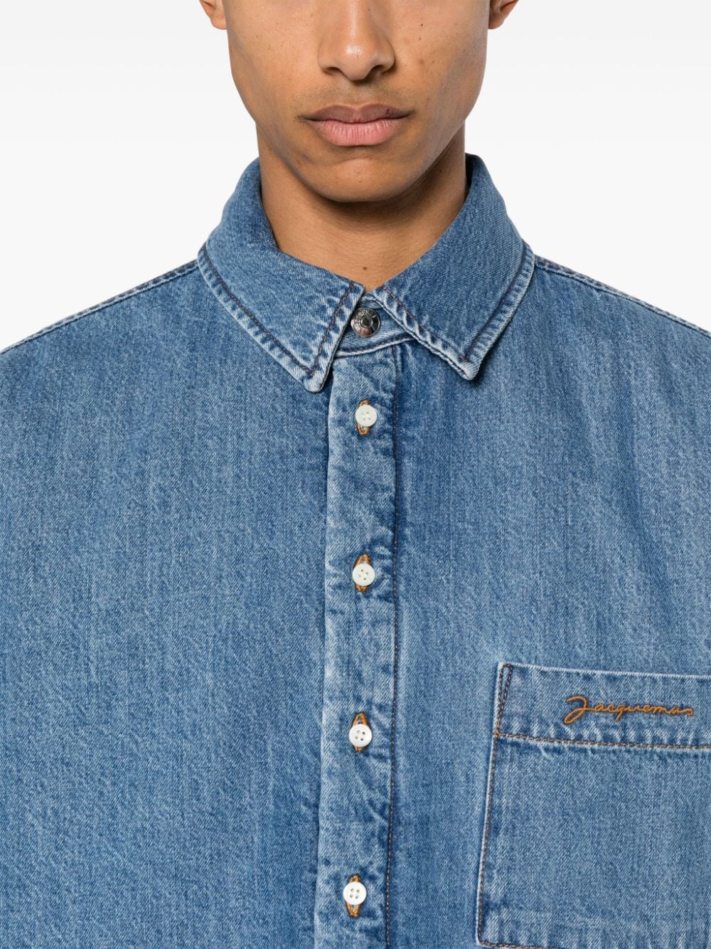 Shop Jacquemus La Chemise Boulanger Denim Shirt Jacket In Blue