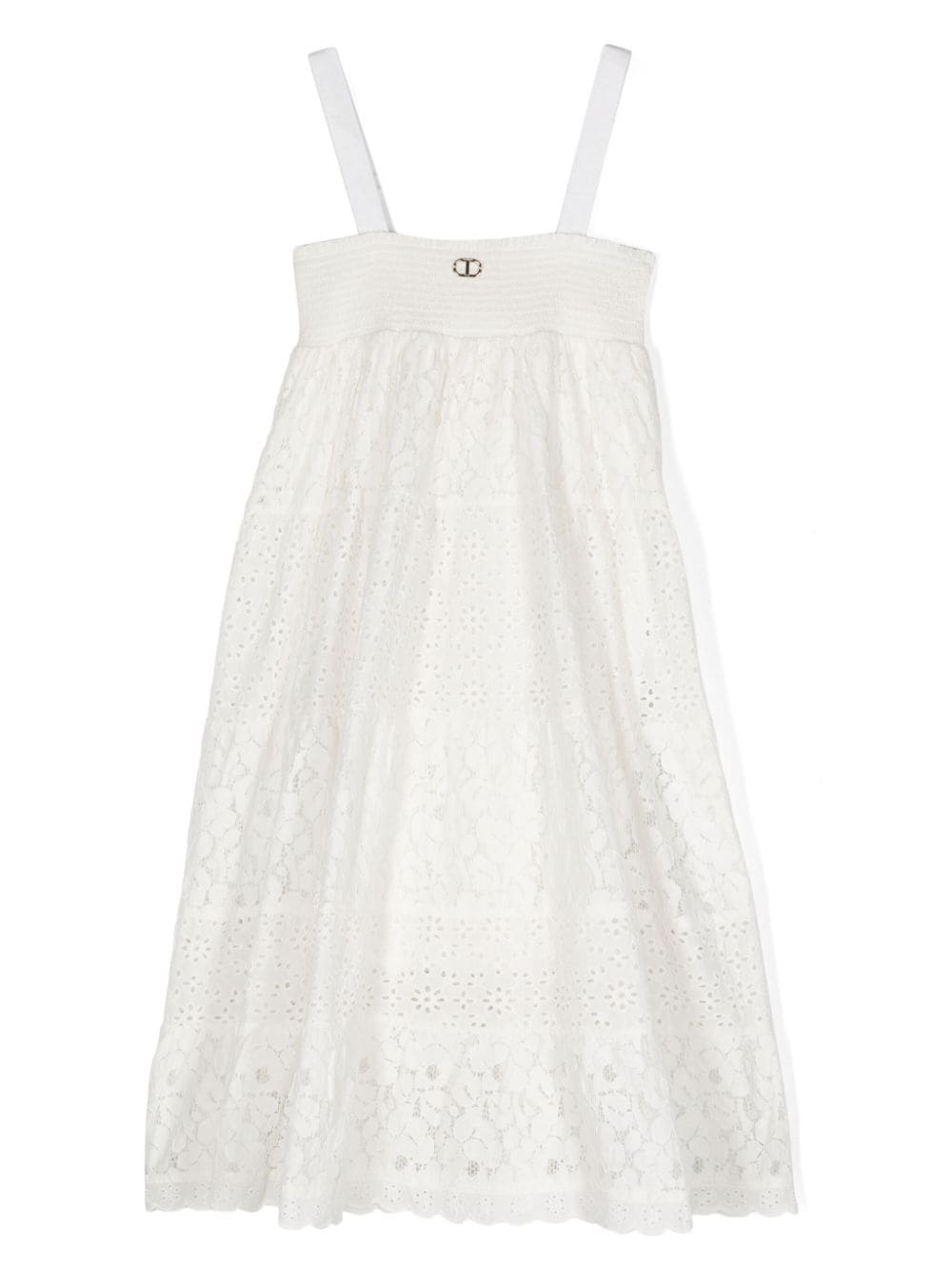 Shop Twinset Broderie Anglaise Laced Midi Dress In White