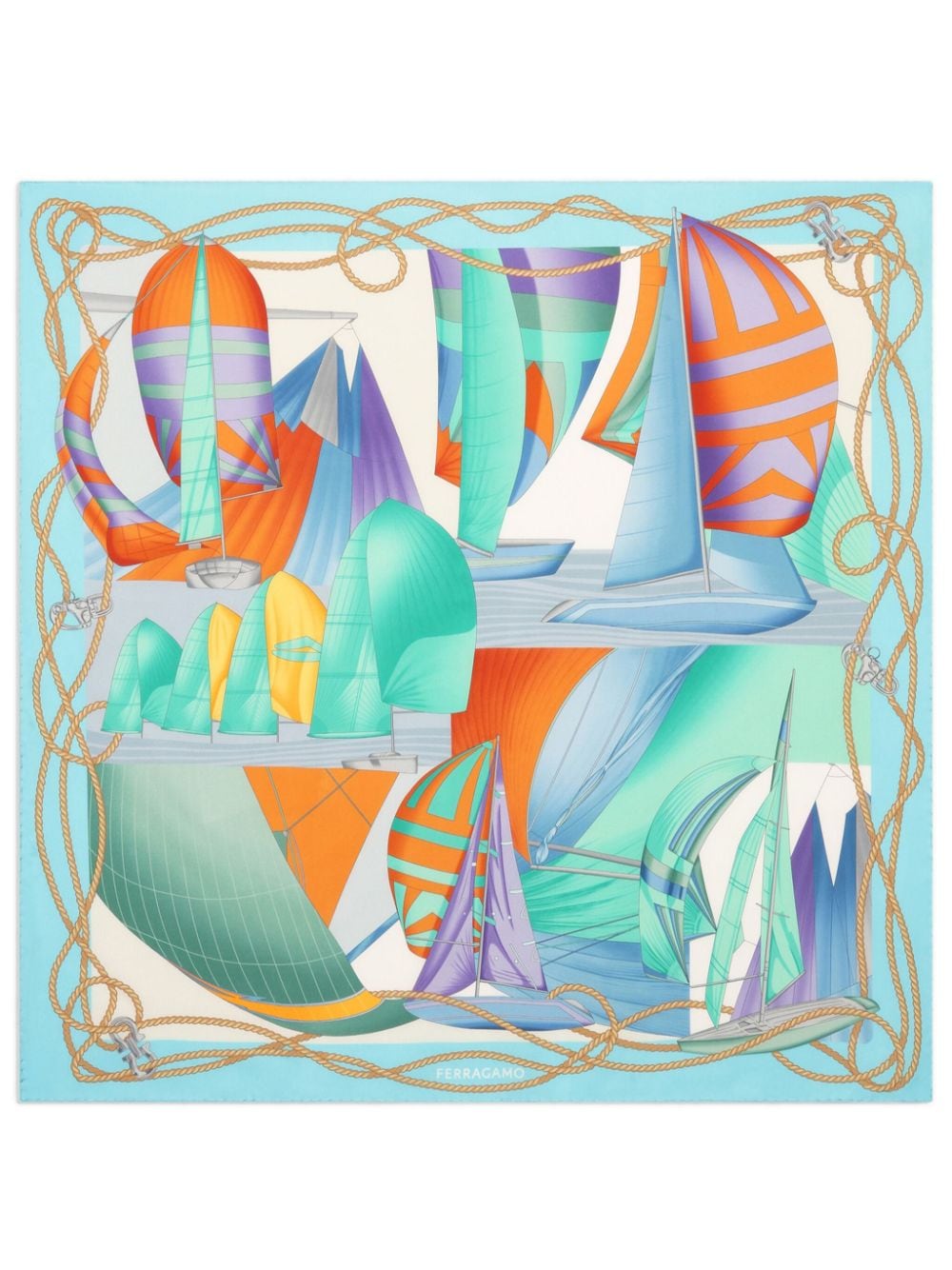 Ferragamo Zijden sjaal met abstracte print Blauw
