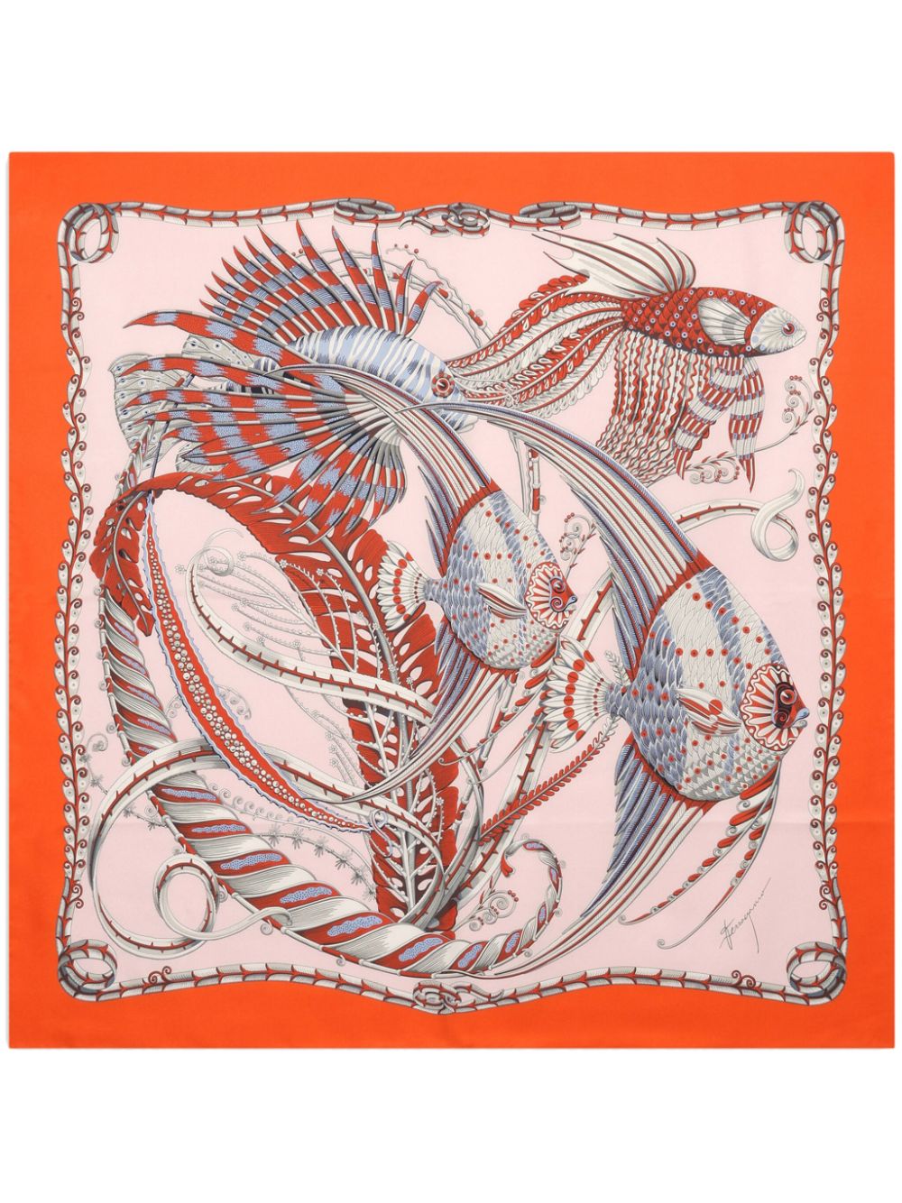 Ferragamo fish-print silk foulard - Arancione