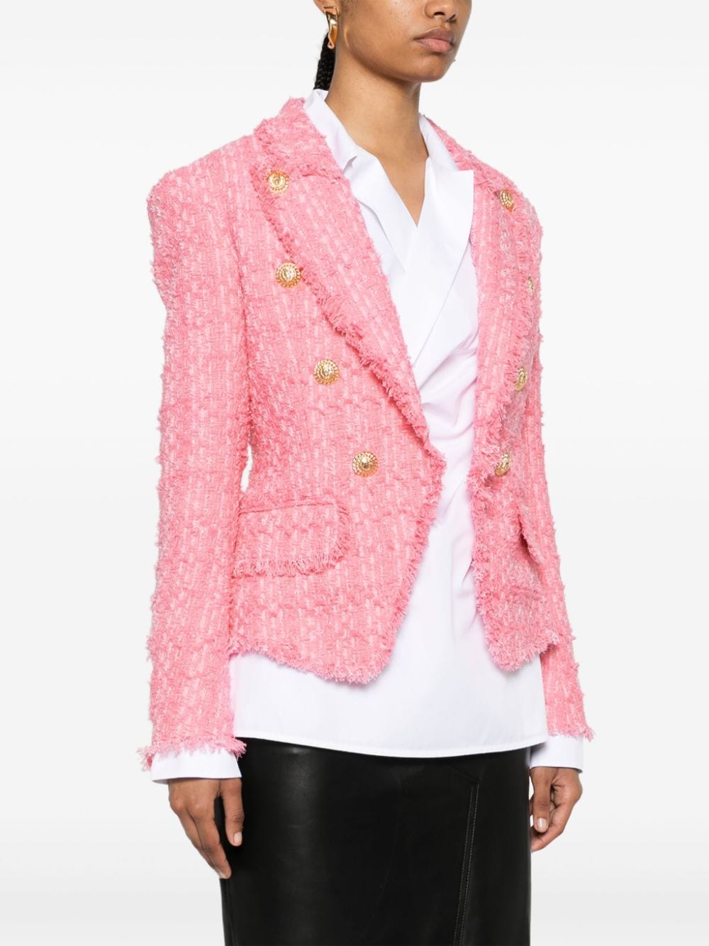 Shop Balmain Embossed-buttons Tweed Jacket In Pink