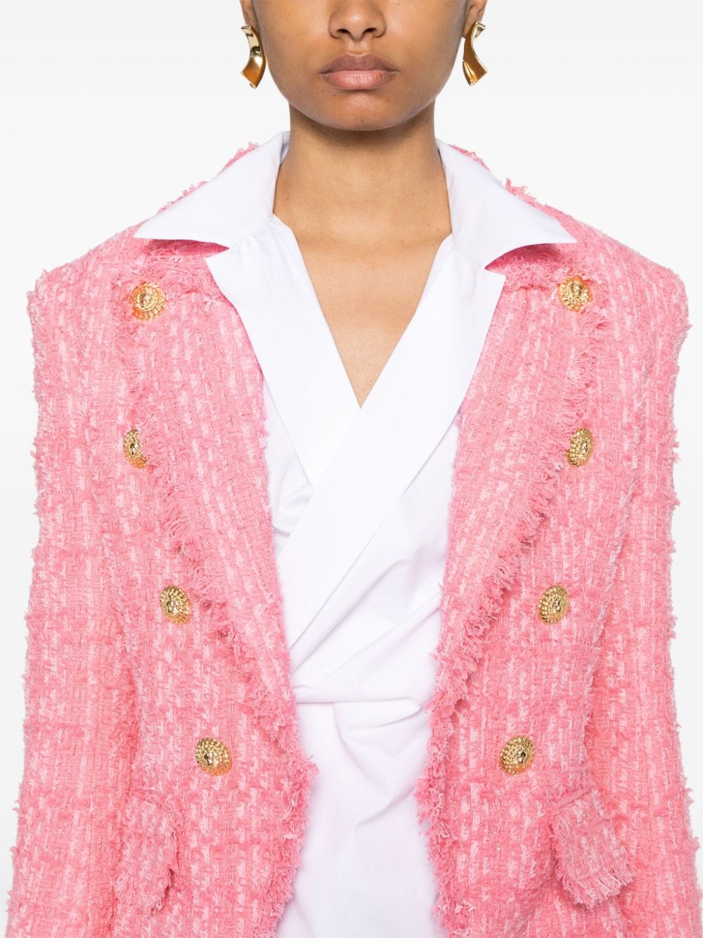 Shop Balmain Embossed-buttons Tweed Jacket In Pink