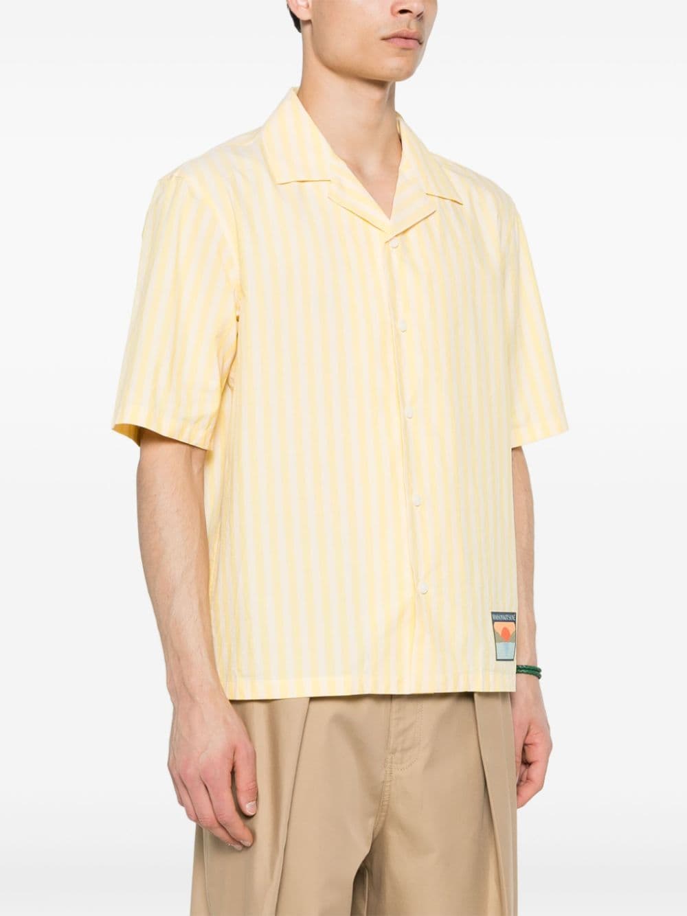 Shop Maison Kitsuné Logo-patch Striped Shirt In Yellow