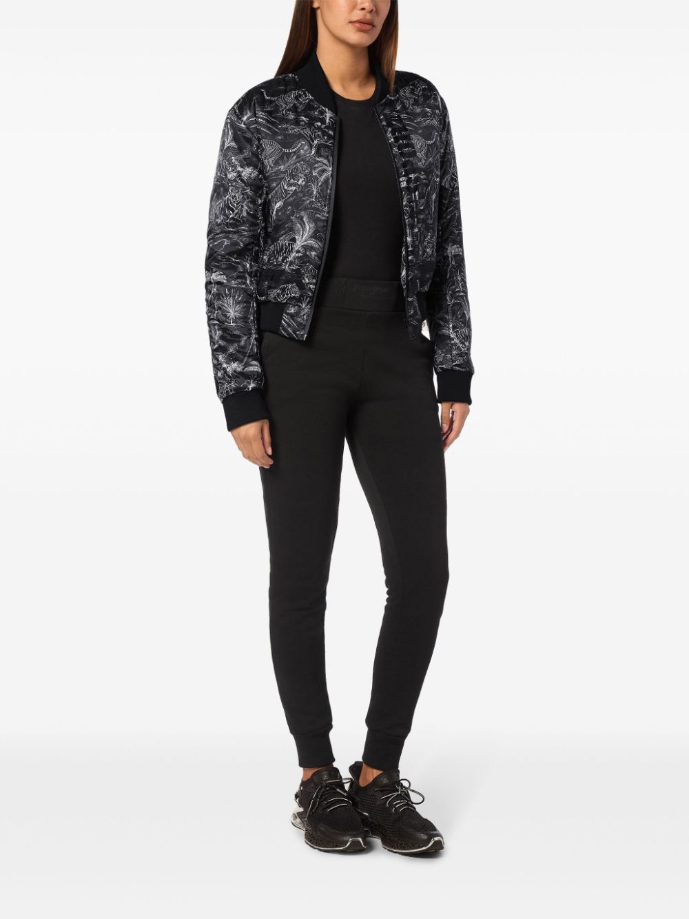 Plein Sport jungle-print bomber jacket - Zwart