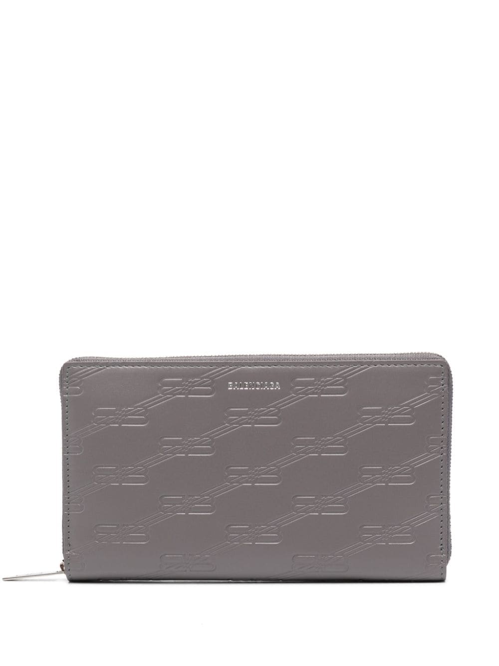 Balenciaga Embossed-logo Leather Wallet In Grey