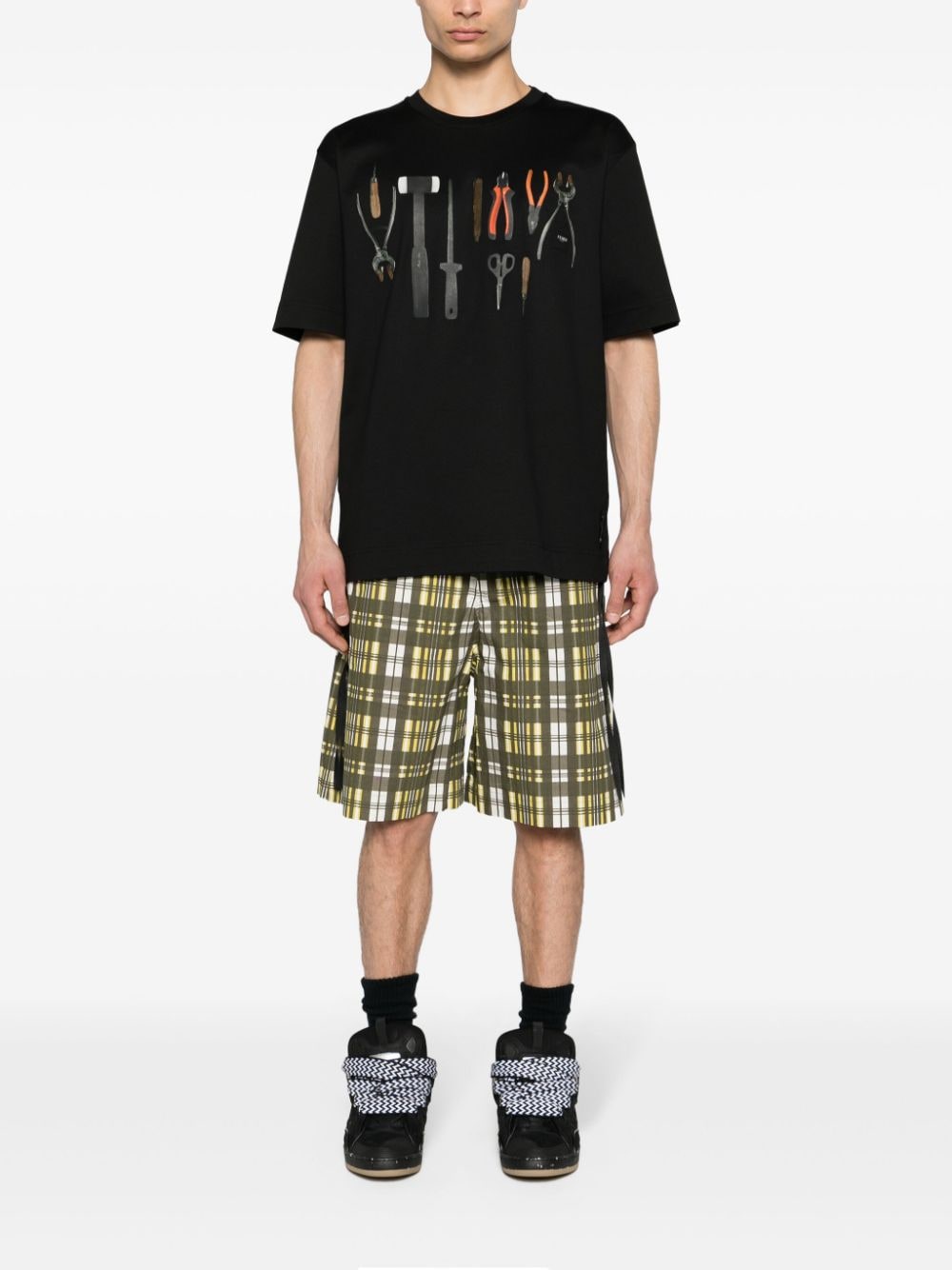 Shop Fendi Tool-print Cotton T-shirt In Black
