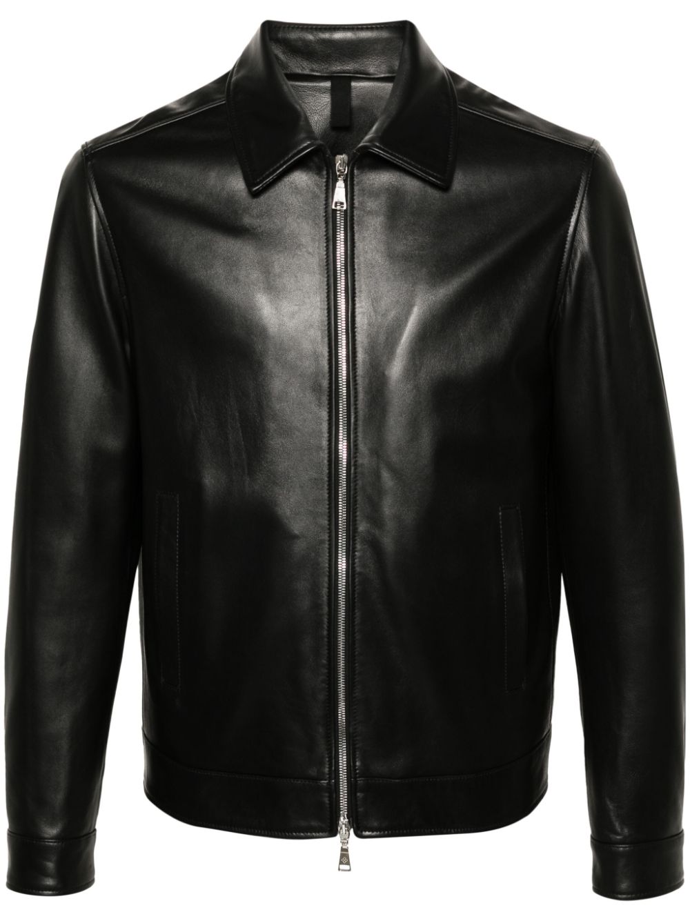 Shop Tagliatore Zip-up Leather Jacket In Black