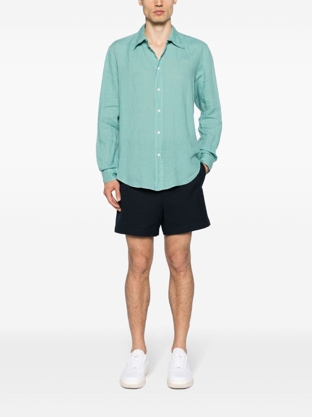 Shop Malo Button-up Linen Shirt In Grün