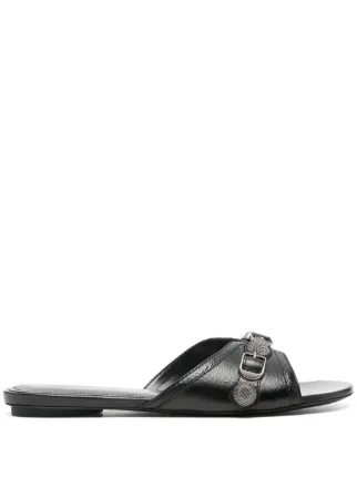 サンダル・ミュール BALENCIAGA Black Leather Cagole Slippers 人気☆関税込【BALENCIAGA】CAGOLEサンダル Black (BALENCIAGA