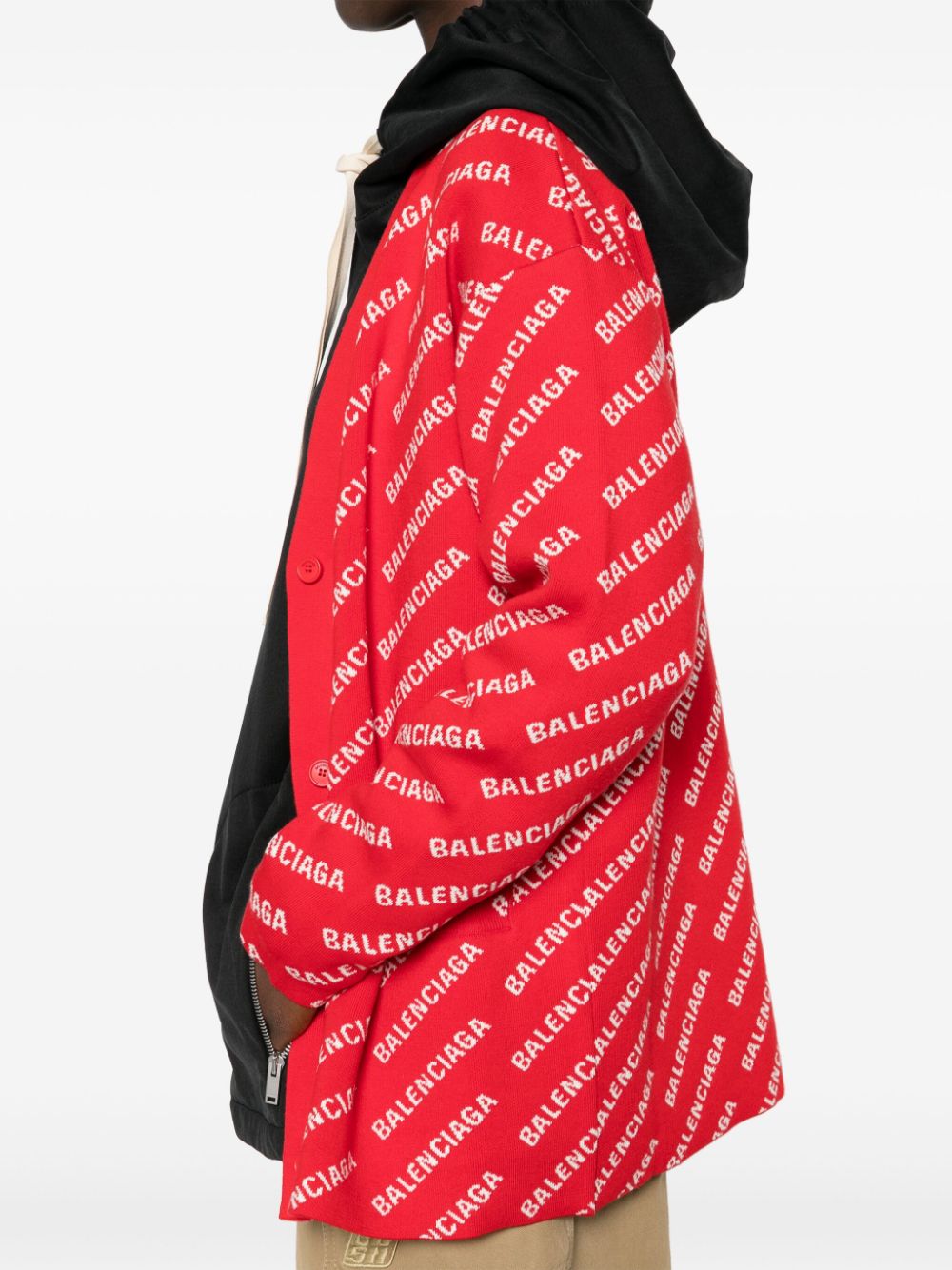 Shop Balenciaga Logo-jacquard Cardigan In Red