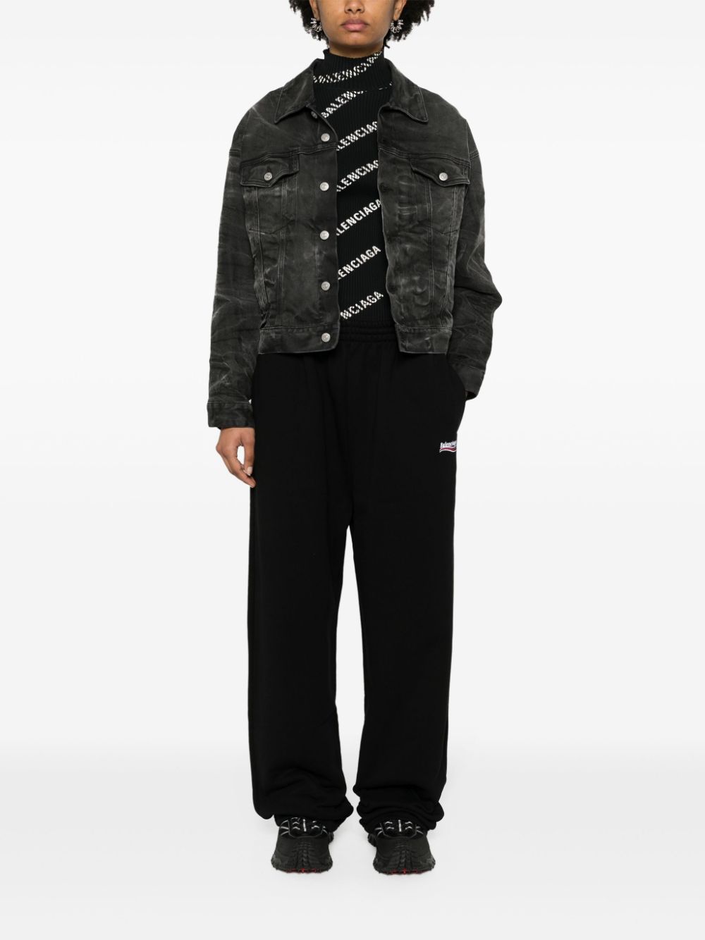 Shop Balenciaga Logo-embroidered Straight Trousers In Black