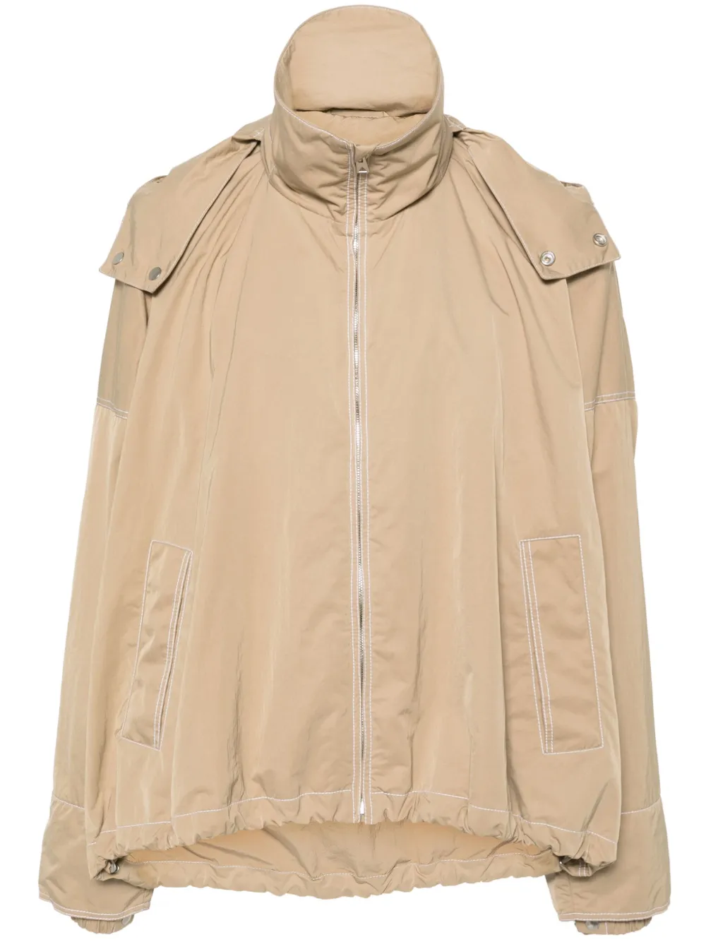 Bottega Veneta Hooded Contrast-stitching Jacket In Neutrals