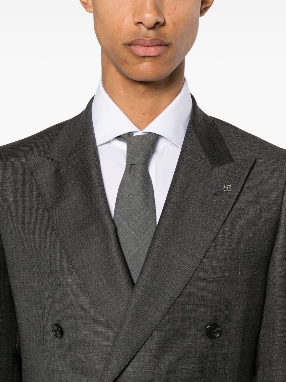Shop Tagliatore Double-breasted Virgin-wool Suit In Grey