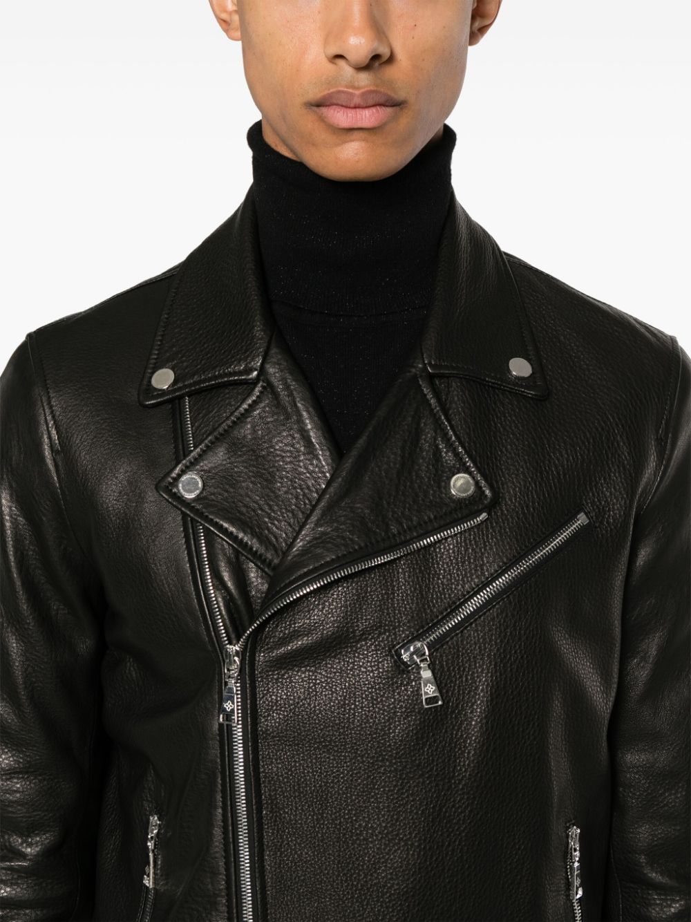 Shop Tagliatore Leather Biker Jacket In Schwarz