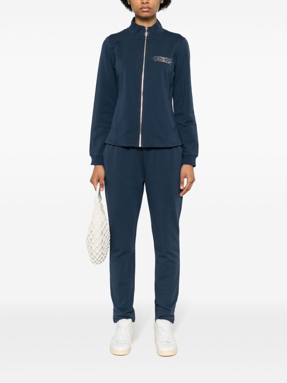 Shop Liu •jo Crystal Embellished-logo Track Suit In Blue