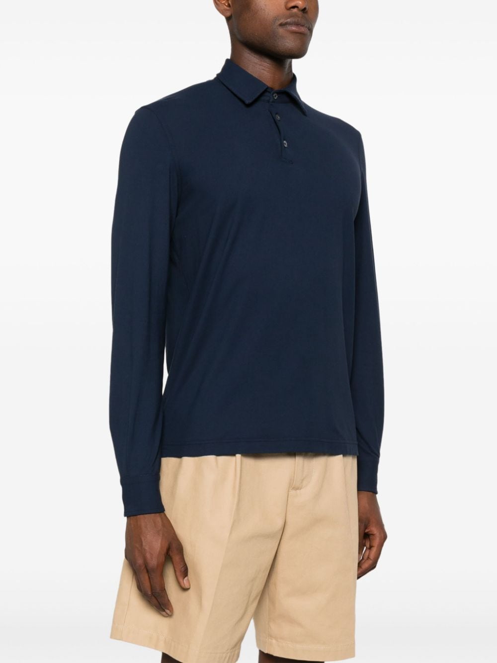 Shop Fedeli Alby Long-sleeve Polo Shirt In Blue