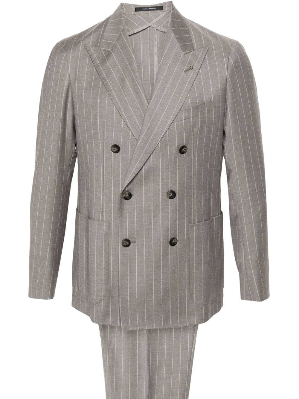 Shop Tagliatore Striped Double-breasted Suit In Grey