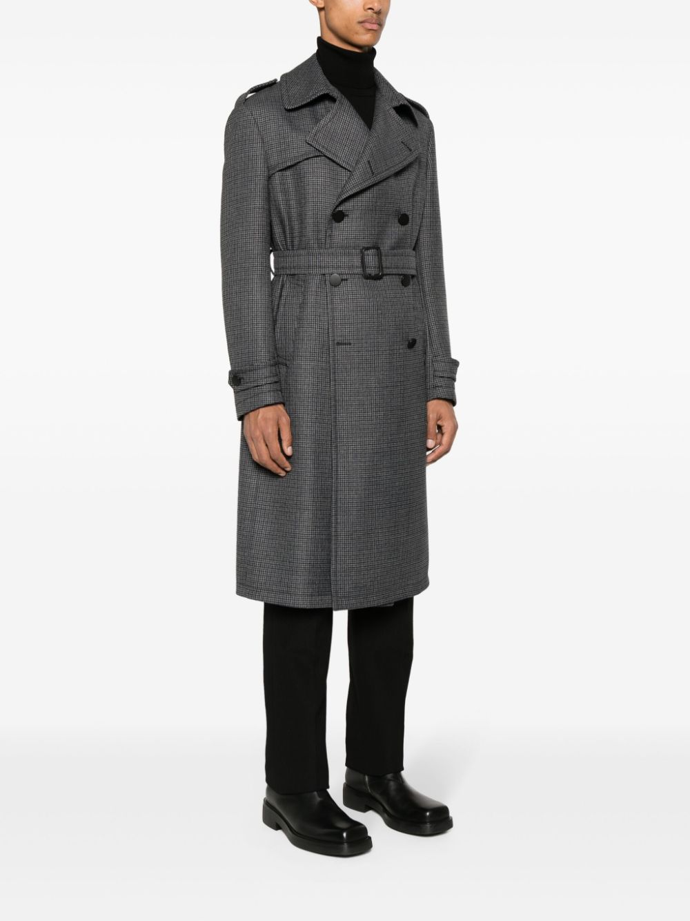 Shop Tagliatore Houndstooth Double-breasted Coat In Grey
