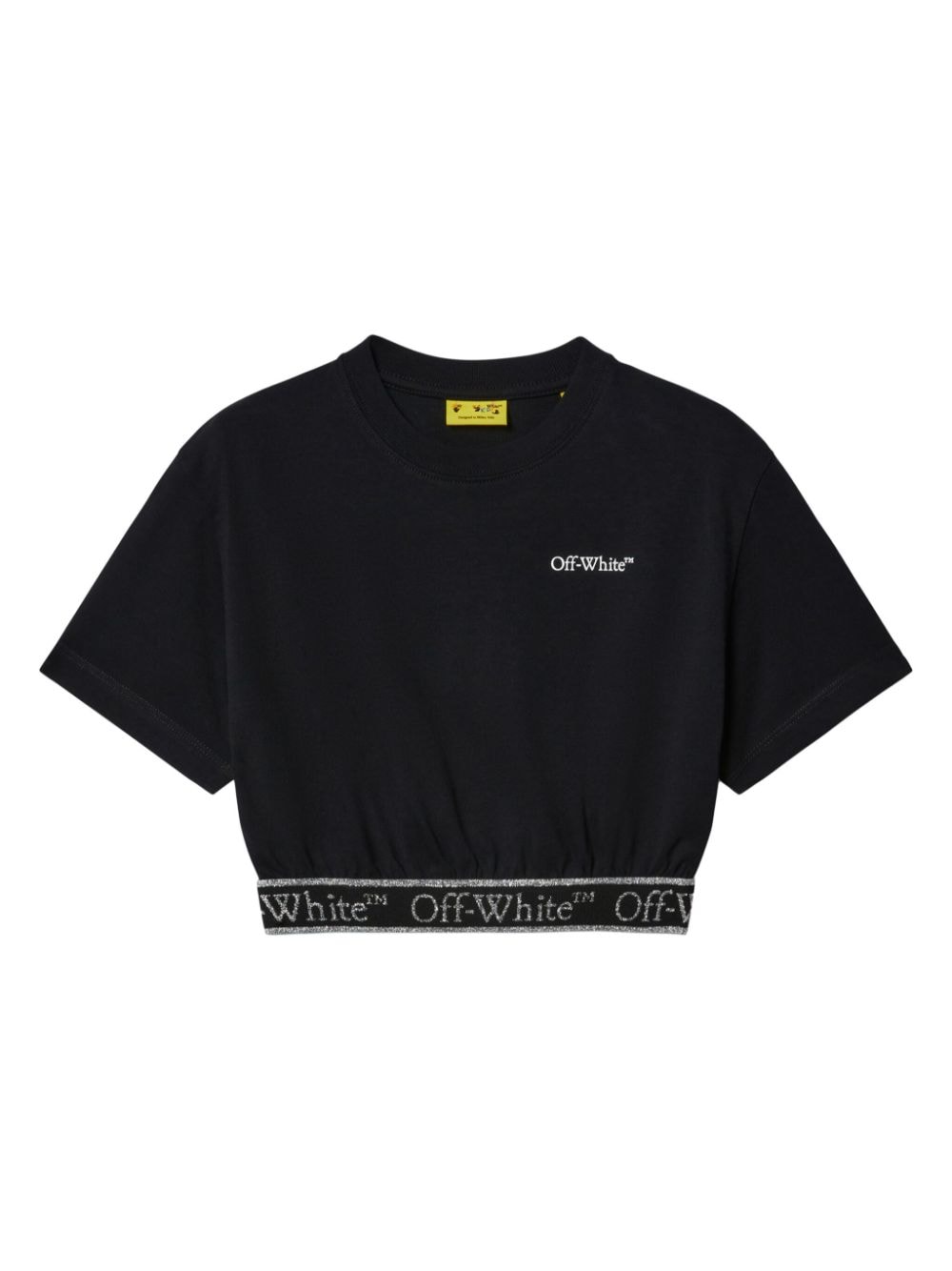 Off-white Kids' Bookish Logo Band Cropped Top In Black