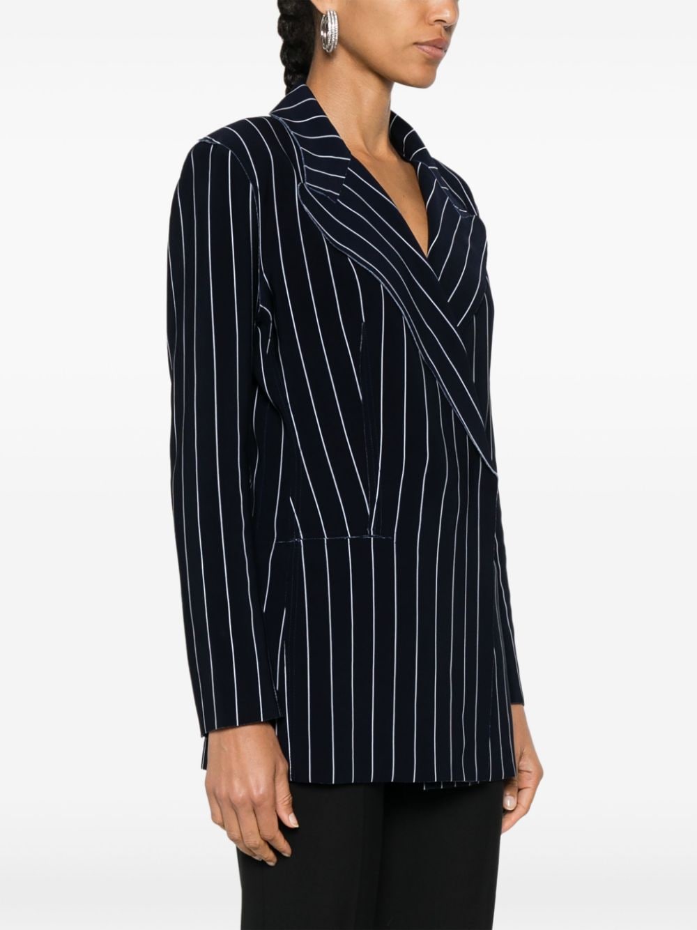 Shop Norma Kamali Pinstripe Double-breasted Blazer In Blue