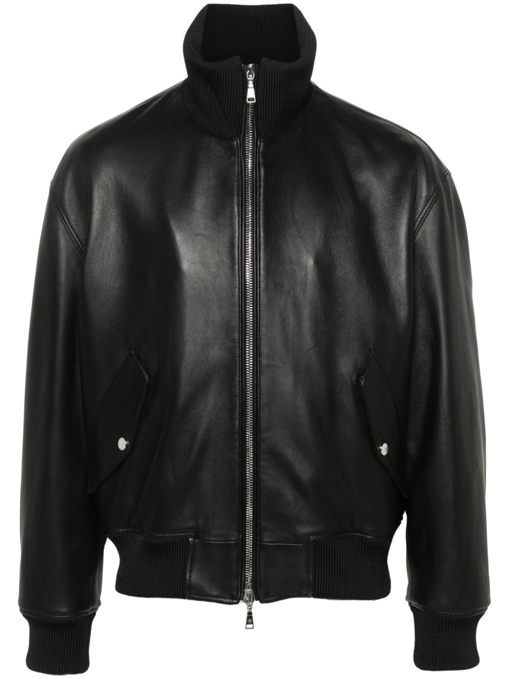 Shop Tagliatore Leather Bomber Jacket In Black