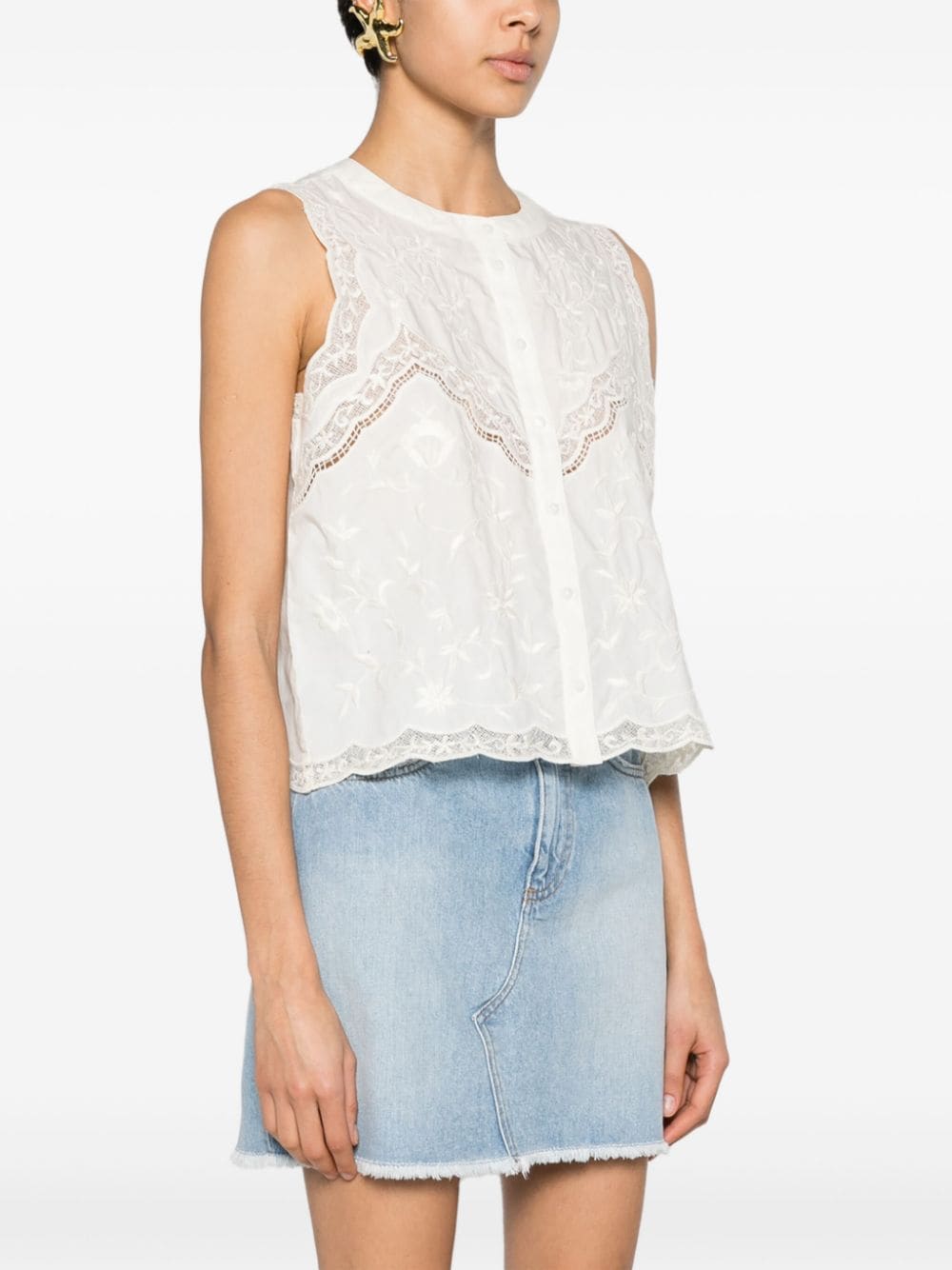 Shop Twinset Floral-embroidered Cotton Blouse In White