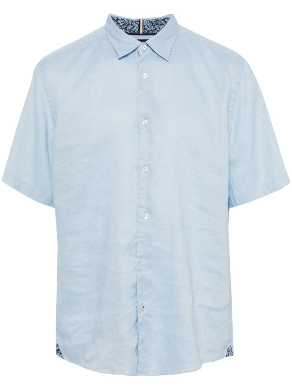 Hugo Boss Classic-colar Linen-blend Shirt In Blue