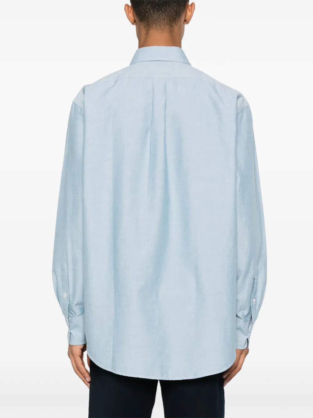 Shop Maison Kitsuné Contour Fox Head-embroidery Cotton Shirt In Blue